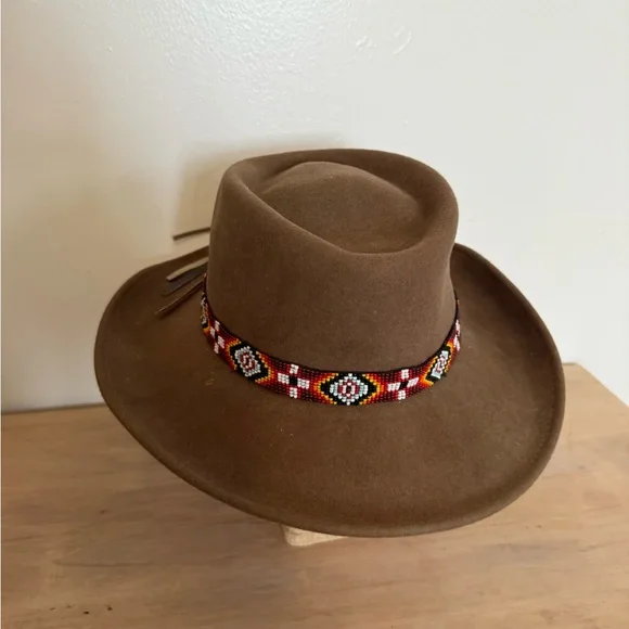 VintageBeaded Band 100% WOOL lite felt hat crushable water repellent-made in USA - Picture 1 of 9